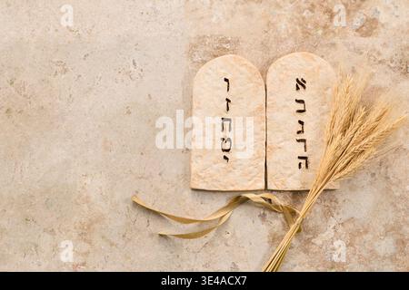 Shavuot holiday celebrating ten commandments and wheat harvest Stock Photo