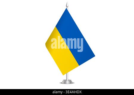 Ukraine flag - wavy stick flag of country, cultural identity and heritage. Represents national pride and unity. Vector table flag hanged on the short hoist. Isolated on white background Stock Vector