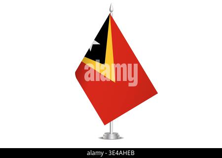 East Timor flag - wavy stick flag of country, cultural identity and heritage. Represents national pride and unity. Vector table flag hanged on the short hoist. Isolated on white background Stock Vector