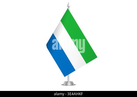 Sierra Leone flag - wavy stick flag of country, cultural identity and heritage. Represents national pride and unity. Vector table flag hanged on the short hoist. Isolated on white background Stock Vector