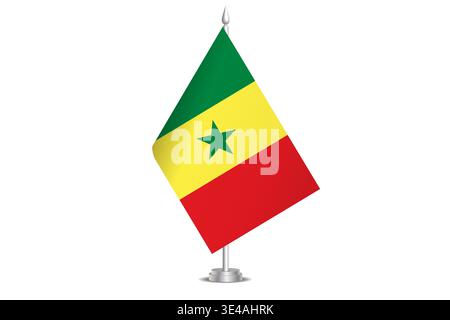 Senegal flag - wavy stick flag of country, cultural identity and heritage. Represents national pride and unity. Vector table flag hanged on the short hoist. Isolated on white background Stock Vector