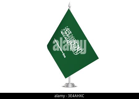 Saudi Arabia flag - wavy stick flag of country, cultural identity and heritage. Represents national pride and unity. Vector table flag hanged on the short hoist. Isolated on white background Stock Vector