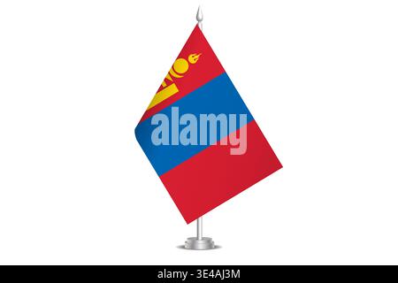 Mongolia flag - wavy stick flag of country, cultural identity and heritage. Represents national pride and unity. Vector table flag hanged on the short hoist. Isolated on white background Stock Vector