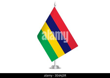 Mauritius flag - wavy stick flag of country, cultural identity and heritage. Represents national pride and unity. Vector table flag hanged on the short hoist. Isolated on white background Stock Vector