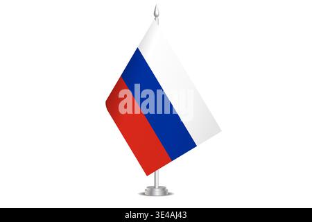 Russia flag - wavy stick flag of country, cultural identity and heritage. Represents national pride and unity. Vector table flag hanged on the short hoist. Isolated on white background Stock Vector