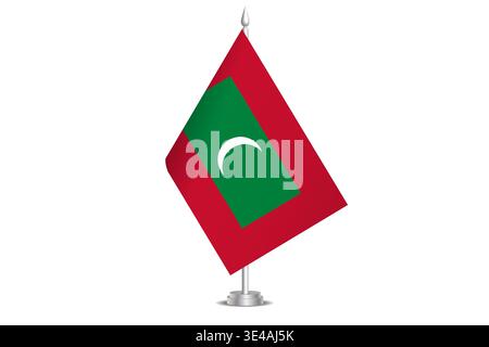 Maldives flag - wavy stick flag of country, cultural identity and heritage. Represents national pride and unity. Vector table flag hanged on the short hoist. Isolated on white background Stock Vector