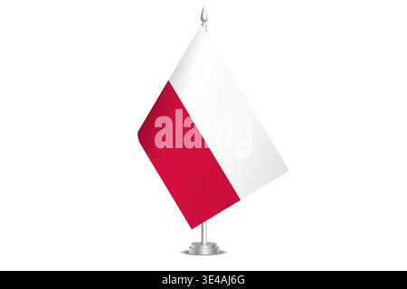 Poland flag - wavy stick flag of country, cultural identity and heritage. Represents national pride and unity. Vector table flag hanged on the short hoist. Isolated on white background Stock Vector