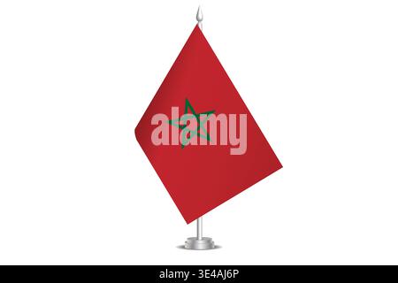 Morocco flag - wavy stick flag of country, cultural identity and heritage. Represents national pride and unity. Vector table flag hanged on the short hoist. Isolated on white background Stock Vector