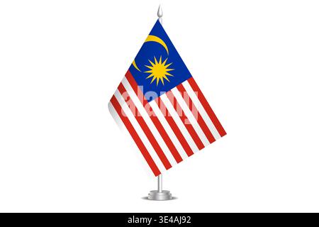 Malaysia flag - wavy stick flag of country, cultural identity and heritage. Represents national pride and unity. Vector table flag hanged on the short hoist. Isolated on white background Stock Vector