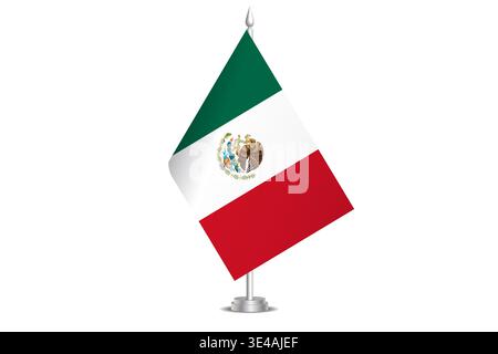 Mexico flag - wavy stick flag of country, cultural identity and heritage. Represents national pride and unity. Vector table flag hanged on the short hoist. Isolated on white background Stock Vector