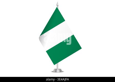 Nigeria flag - wavy stick flag of country, cultural identity and heritage. Represents national pride and unity. Vector table flag hanged on the short hoist. Isolated on white background Stock Vector