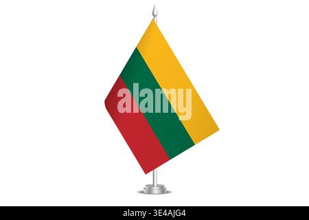 Lithuania flag - wavy stick flag of country, cultural identity and heritage. Represents national pride and unity. Vector table flag hanged on the short hoist. Isolated on white background Stock Vector