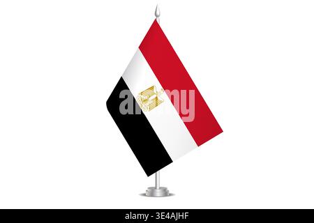 Egypt flag - wavy stick flag of country, cultural identity and heritage. Represents national pride and unity. Vector table flag hanged on the short hoist. Isolated on white background Stock Vector