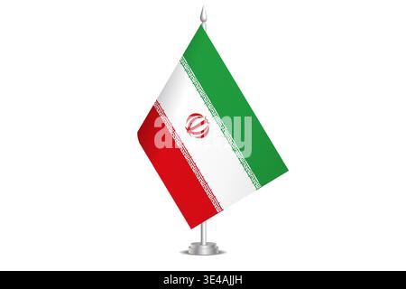 Iran flag - wavy stick flag of country, cultural identity and heritage. Represents national pride and unity. Vector table flag hanged on the short hoist. Isolated on white background Stock Vector
