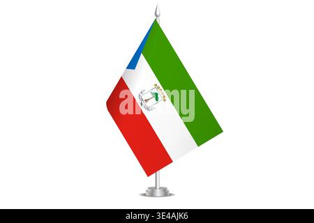 Equatorial Guinea flag - wavy stick flag of country, cultural identity and heritage. Represents national pride and unity. Vector table flag hanged on the short hoist. Isolated on white background Stock Vector