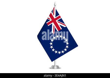 Cook Islands flag - wavy stick flag of country, cultural identity and heritage. Represents national pride and unity. Vector table flag hanged on the short hoist. Isolated on white background Stock Vector