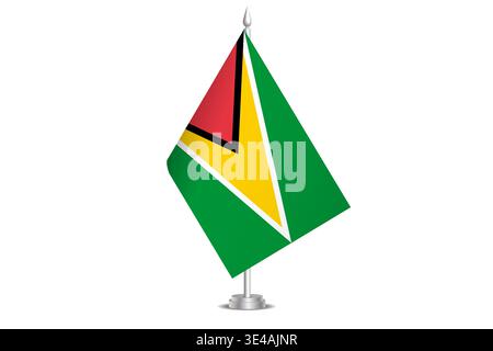Guyana flag - wavy stick flag of country, cultural identity and heritage. Represents national pride and unity. Vector table flag hanged on the short hoist. Isolated on white background Stock Vector