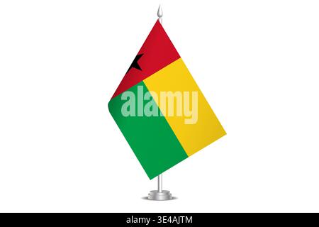Guinea-Bissau flag - wavy stick flag of country, cultural identity and heritage. Represents national pride and unity. Vector table flag hanged on the short hoist. Isolated on white background Stock Vector