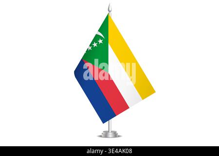 Comoros flag - wavy stick flag of country, cultural identity and heritage. Represents national pride and unity. Vector table flag hanged on the short hoist. Isolated on white background Stock Vector