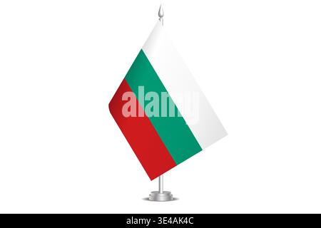 Bulgaria flag - wavy stick flag of country, cultural identity and heritage. Represents national pride and unity. Vector table flag hanged on the short hoist. Isolated on white background Stock Vector