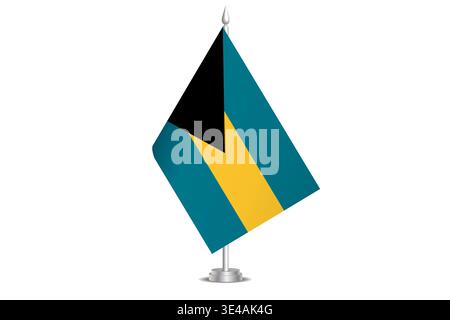 Bahamas flag - wavy stick flag of country, cultural identity and heritage. Represents national pride and unity. Vector table flag hanged on the short hoist. Isolated on white background Stock Vector