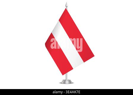 Austria flag - wavy stick flag of country, cultural identity and heritage. Represents national pride and unity. Vector table flag hanged on the short hoist. Isolated on white background Stock Vector
