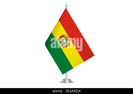 Bolivia flag - wavy stick flag of country, cultural identity and heritage. Represents national pride and unity. Vector table flag hanged on the short hoist. Isolated on white background Stock Vector