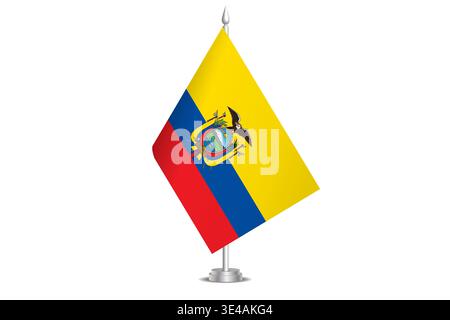 Ecuador flag - wavy stick flag of country, cultural identity and heritage. Represents national pride and unity. Vector table flag hanged on the short hoist. Isolated on white background Stock Vector