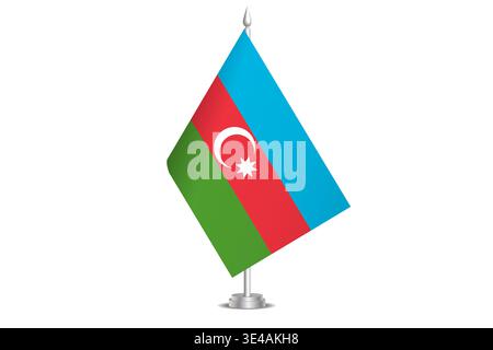 Azerbaijan flag - wavy stick flag of country, cultural identity and heritage. Represents national pride and unity. Vector table flag hanged on the short hoist. Isolated on white background Stock Vector