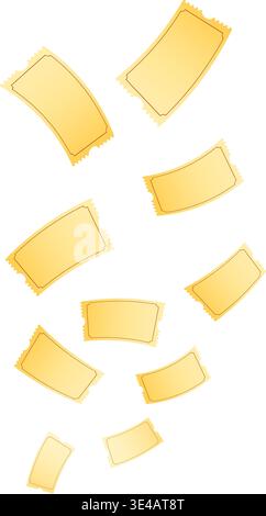Flying Coupon tickets stock illustration. flying golden coupons with coupon code, Rain of yellow coupons. Vouchers for special promotion, price off ev Stock Vector
