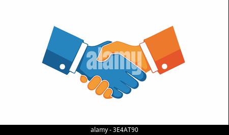 Vector graphic illustration of two business partners shaking hands, symbolizing agreement and successful collaboration. Stock Vector