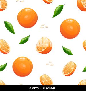 Vector seamless pattern featuring whole and sliced oranges Stock Vector