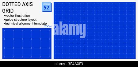 Blueprint grid system dotted axis geometry, zoom detail view. Guide line structure demonstration, engineering diagrams dashboards planning layouts interface systems digital graphics.  Stock Vector