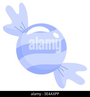 A cute blue candy with white stripes, wrapped in soft pastel paper. High-quality vector art for sweets, blueberry flavor, celebrations, and festive Stock Vector