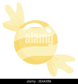 A cute yellow candy with white stripes, wrapped in soft pastel paper. High-quality vector art for sweets, citrus flavor themes, celebrations, and bake Stock Vector