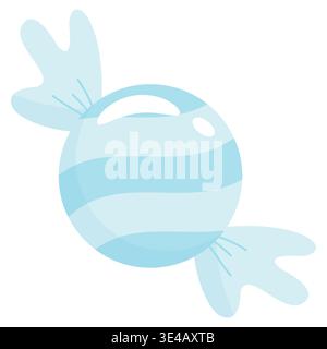 A cute light blue candy with white stripes, wrapped in soft pastel paper. High-quality vector art for sweets, icy mint flavor themes, celebrations, an Stock Vector