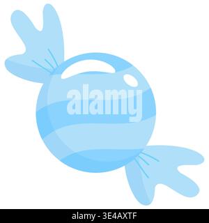 A cute bright blue candy with white stripes, wrapped in soft pastel paper. High-quality vector art for sweets, blueberry flavor, celebrations, and fes Stock Vector
