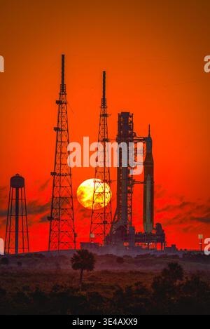 NASA's Space Launch System (SLS) rocket and Orion spacecraft, secured ...