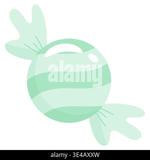 A cute green candy with white stripes, wrapped in soft pastel paper. High-quality vector art for sweets, mint or green apple flavor themes, celebratio Stock Vector