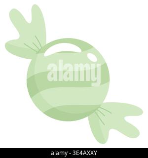 A cute lime green candy with white stripes, wrapped in soft pastel paper. High-quality vector art for sweets, citrus flavor, celebrations, and bakery Stock Vector