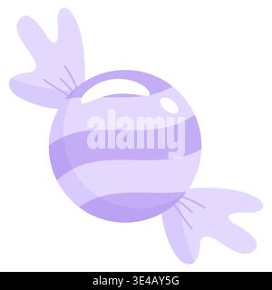 A cute purple candy with white stripes, wrapped in soft pastel paper. High-quality vector art for sweets, grape or lavender flavor themes, celebration Stock Vector