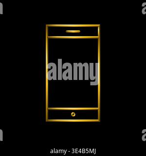 Gold smartphone device, gold metallic gradient lines. Premium golden symbol. Stock Vector