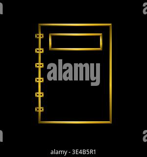 Notebook, diary, note symbol. 3d metallic golden lines, premium element icon. Stock Vector
