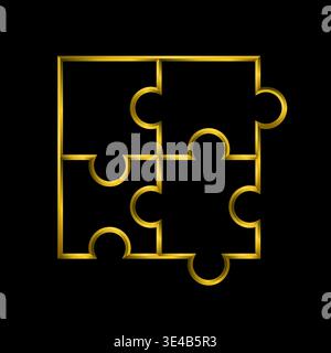 Puzze jigsaw vector, simple minimal design illustration, golden metallic lines. Stock Vector