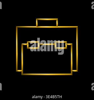 Briefcase portfolio icon in gold metallic tridimensional liness. Business, travel, workplace, bag, baggage vector design. Stock Vector