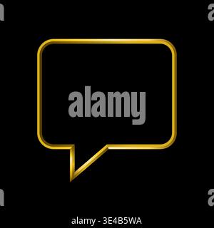 Talk chat icon in metallic golden lines, black background. Comment, discussion, forum, speak symbol. Stock Vector