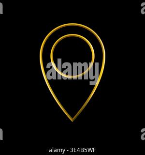 Point map pin, gold lines in metallic aesthetic. Navigation, pointer, mark, direction, gps symbol. Stock Vector