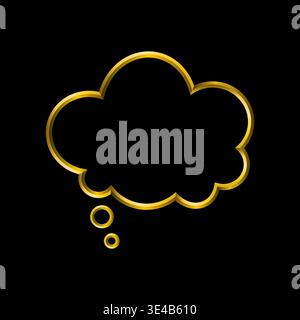 Thought bubble vector, minimal design illustration, golden metallic lines. Think, comic, cloud symbol. Stock Vector