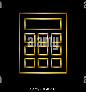 Calculator icon, simple golden lines, black background. Math, mathematics, education, finance, banking symbol; Stock Vector