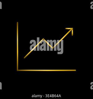 Graph diagram up, business growth success chart with arrow, business bar, profit symbol. Simple, minimal design illustration, golden metallic lines. Stock Vector